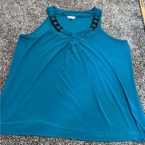 CJ Banks Sleeveless Teal Top/ tank with black Chain Detail woman’s size 3xl